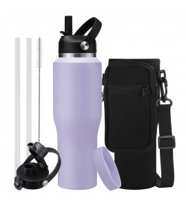 32 OZ Insulated Water Bottle Tumbler with Straw - Spout Lids, Carrier Bag,Paracord Handle, Leak-Proof Stainless Steel Thermo Mug Flask Fit in Car Cup Holder