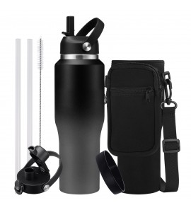 Insulated Water-Bottle 32 oz Tumbler with Straw - Keep Cold 48h & Hot 24h Slim Metal Insulated Tumbler Coffee Mug Fits in The Car Bike Stroller Cup Holder