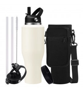 OOICO 40OZ Tumbler with Lid and Straw - Stainless Steel Coffee Cups Insulated Water Bottle w/ Paracord Handle, Storage Carrier Bag, Flask Boot