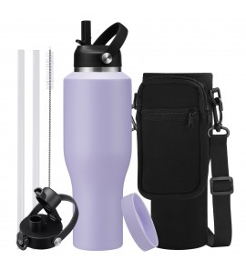 Water-Bottle 40oz Insulated Tumbler - Fits in Car Cup Holder, Keep Cold-48H Hot-24H, Stainless Steel Water Bottle with Straw, Carrier Bag, Silicon Boot & Paracord Handle