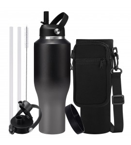 Insulated-Water-Bottle Fit Car Cup Holder - 40OZ Stainless Steel Tumblers with Straw & Spout Lids, Paracord Handle,Strap Carrier Pouch & Bottom Boot