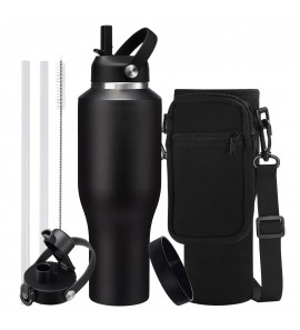 OOICO 40 oz Insulated Tumblers with Straw - Pop-up Spout Lid, Paracord Handle, Carryier Bag & Flask Boot, Vacumm Stainless Steel Water Bottle for Cup Holder