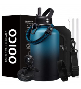 OOICO 64OZ Insulated Water Bottle - Keep Cold-48H Hot-12H Vacuum Water Jug with Straw & Spout Lid, Paracord Handle, Water Bottler Carrier Holder & Protective Boot