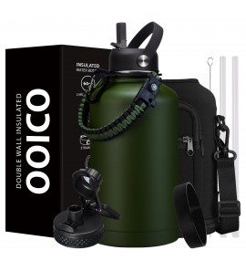 64 oz Water Bottle with Straw - Auto Spout Lid, Bottle Holder with Strap, Paracord Handle, THalf Gallon Insulated Water Bottle, 1/2 Gallon Sports Hydro Jug