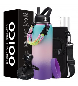 40 oz Water Bottle Insulated - Vacuum Stainless Steel (Cold for 48 Hrs), Sports Water Bottle 40oz with Straw & Spout Lids, Storage Carrier Bag, Paracord Handle, Jug Flask Boot